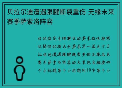 贝拉尔迪遭遇跟腱断裂重伤 无缘未来赛季萨索洛阵容